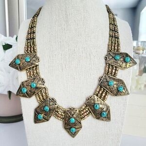 Free People Cleobella Serena collar turquoise gold tone necklace